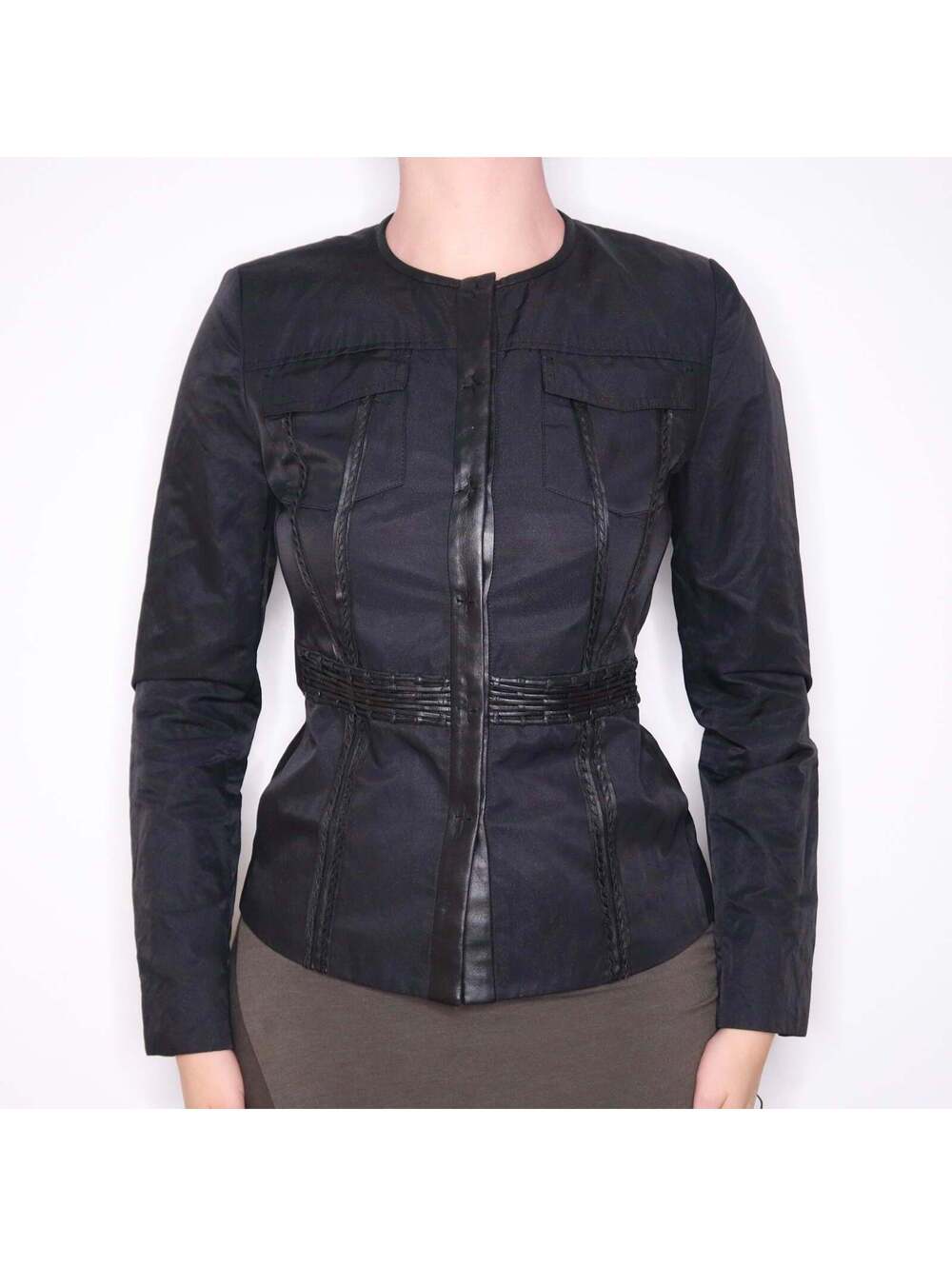 Y2K ELIE TAHARI Black Leather Trim Jacket (S)